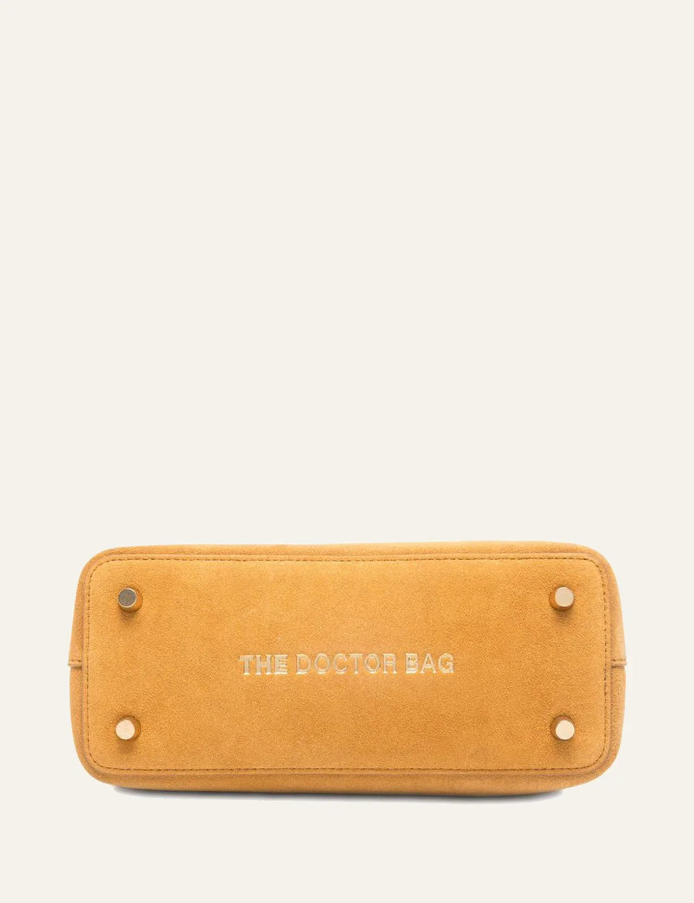 SCHELL yellow suede tote bag bottom view with feet at base