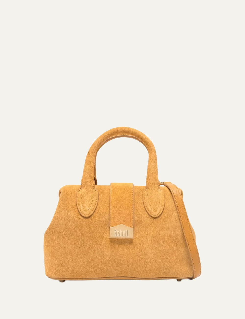 SCHELL small doctor tote bag yellow suede front view με top handle και gold logo