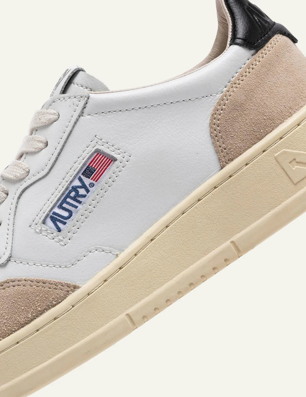 Men's Autry Medalist white leather sneakers with beige suede and black heel detail