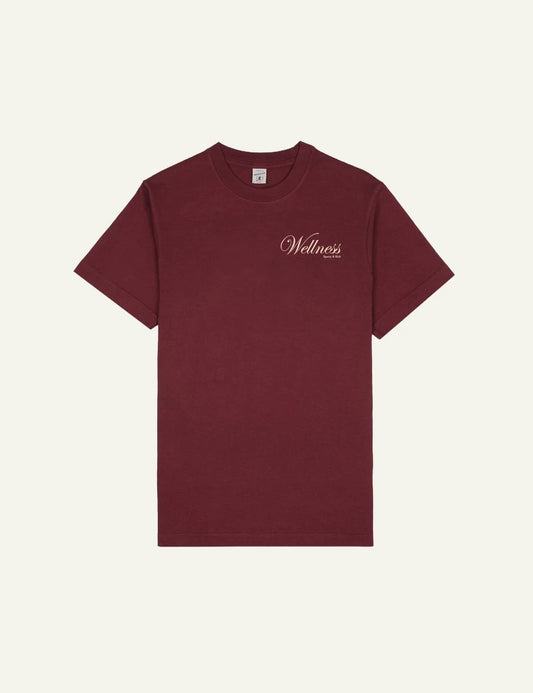 Sporty and Rich wellness t-shirt merlot front view