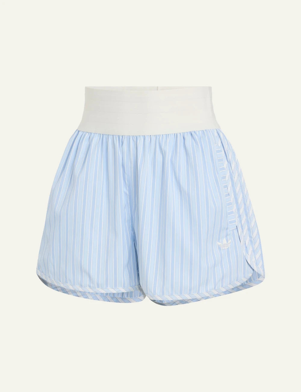 Adidas poplin shorts se crystal sky me light blue striped relaxed fit front flat view