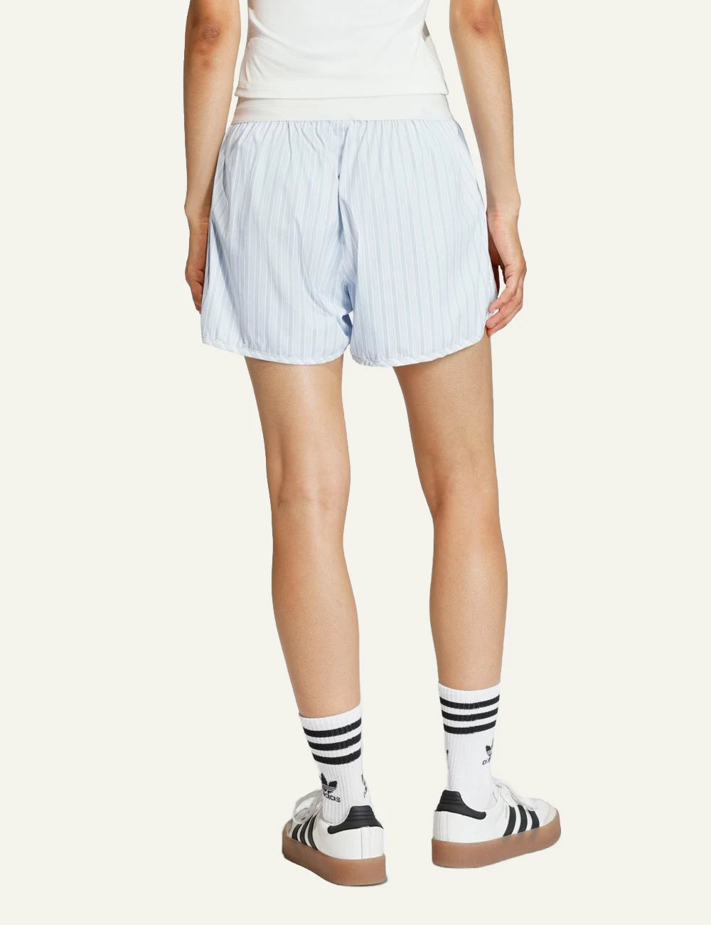 Adidas poplin shorts se crystal sky me light blue striped relaxed fit back view