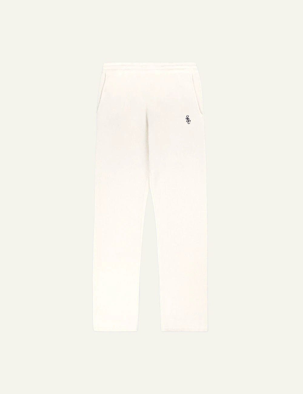 Sporty and Rich cashmere wool wide leg pants ecru front view