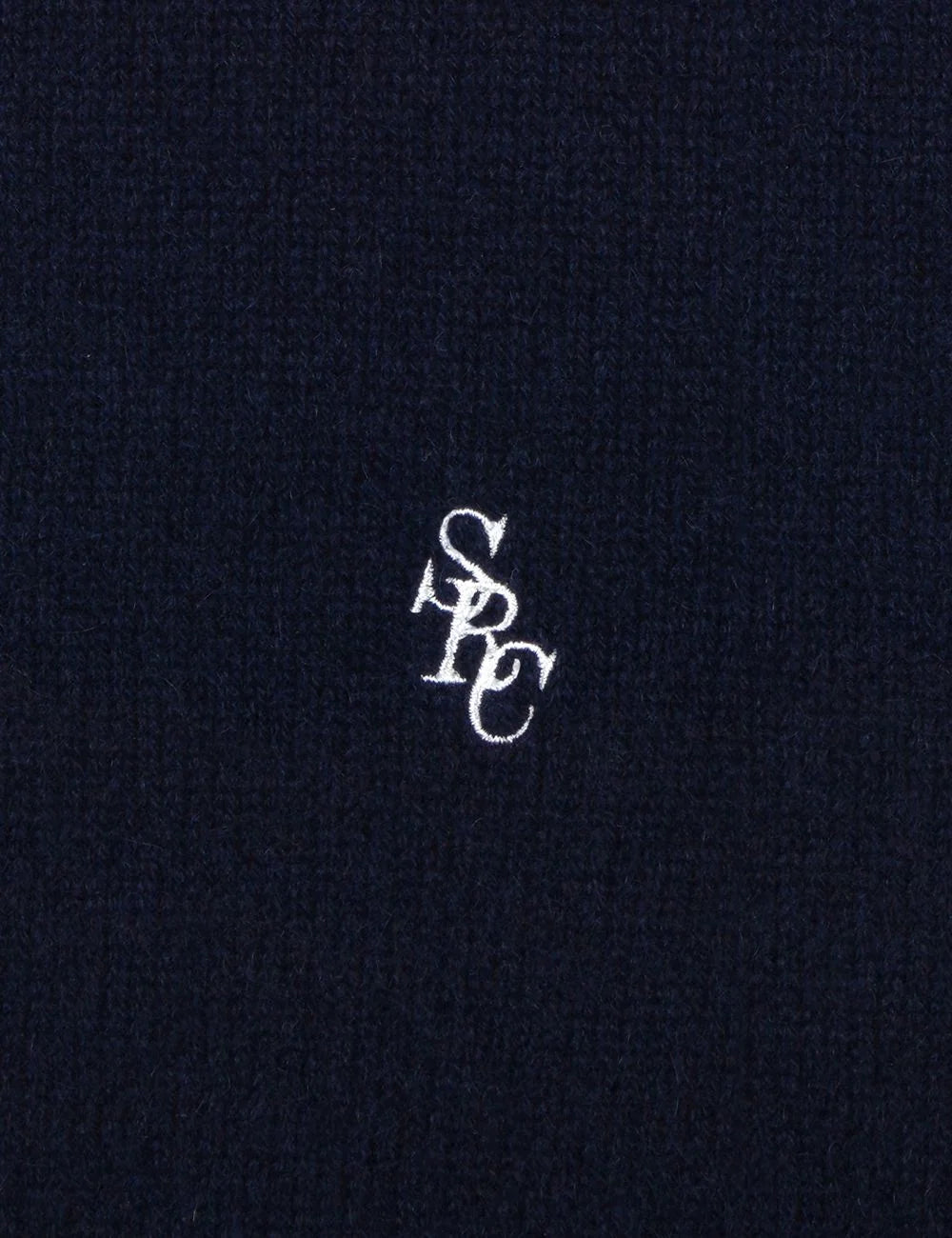 Sporty and Rich navy cashmere zip hoodie front detail view