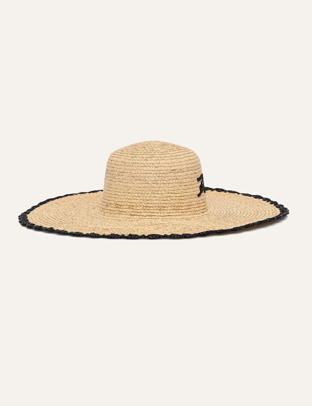 Karl Lagerfeld straw hat raffia με wide brim και black scalloped edge