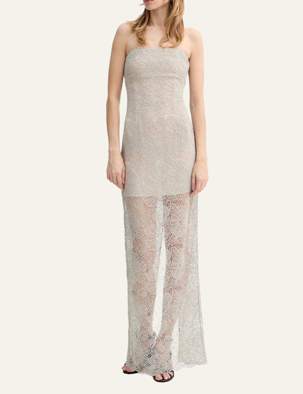 Γυναικείο Rotate strapless lace maxi φόρεμα εφαρμοστό front view