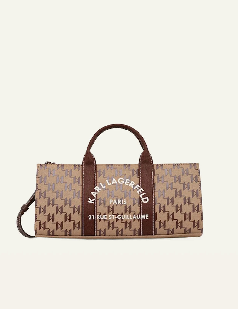 Karl Lagerfeld monogram canvas bag beige brown front view γυναικεία τσάντα