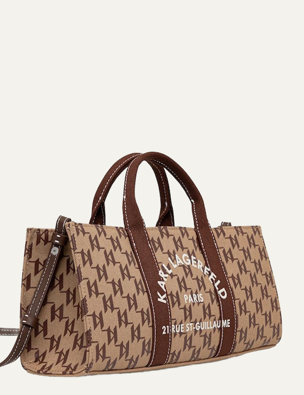 Karl Lagerfeld monogram canvas bag side view με αποσπώμενο λουρί