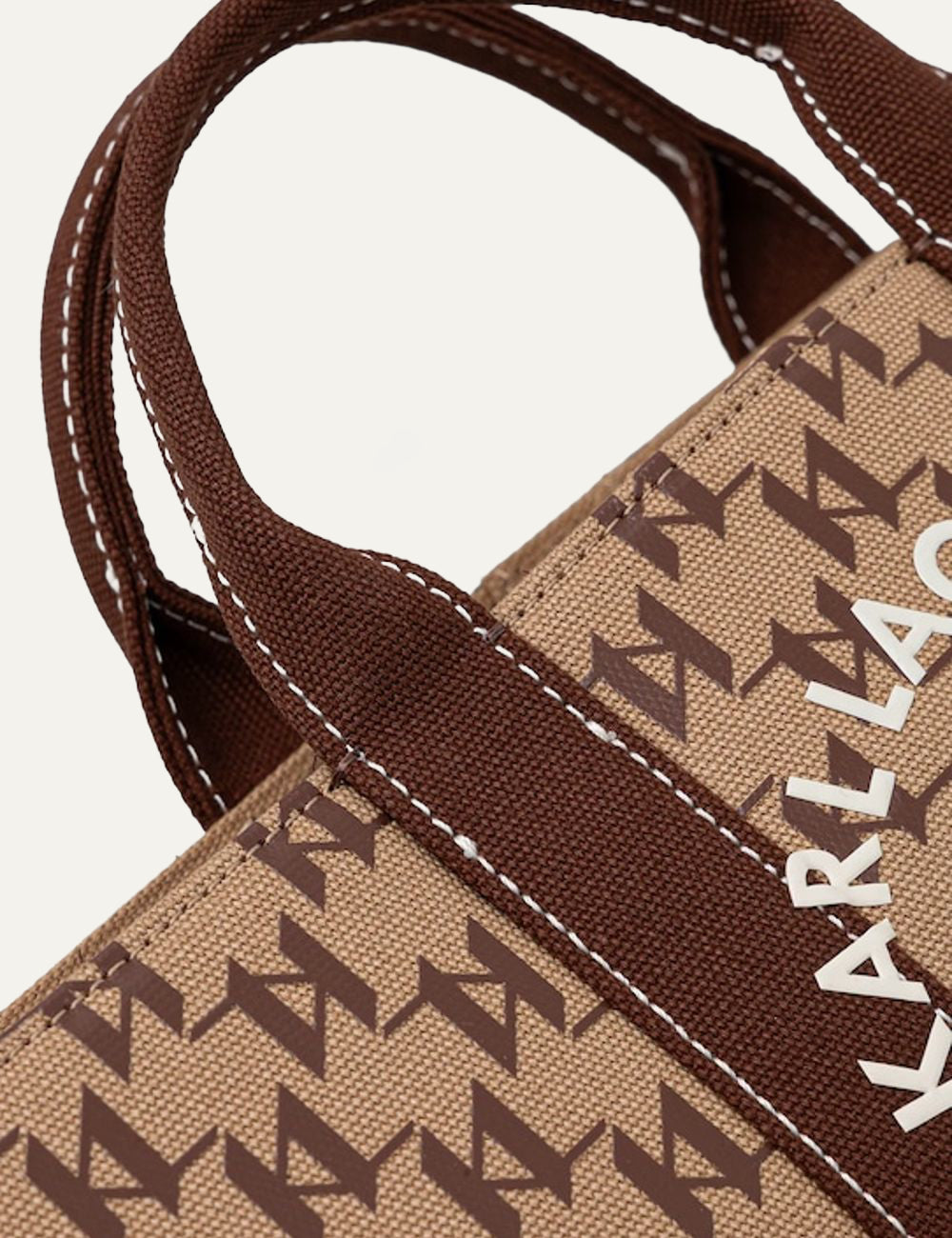 Karl Lagerfeld bag detail canvas KL pattern και καφέ handles