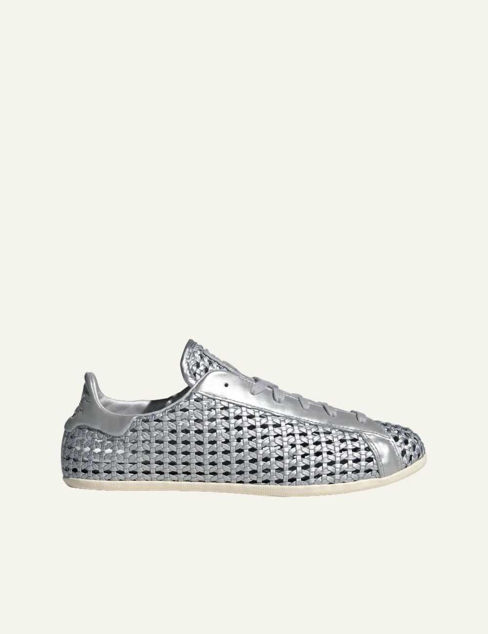 Adidas Stan Smith woven sneaker se silver metallic me braided leather side view