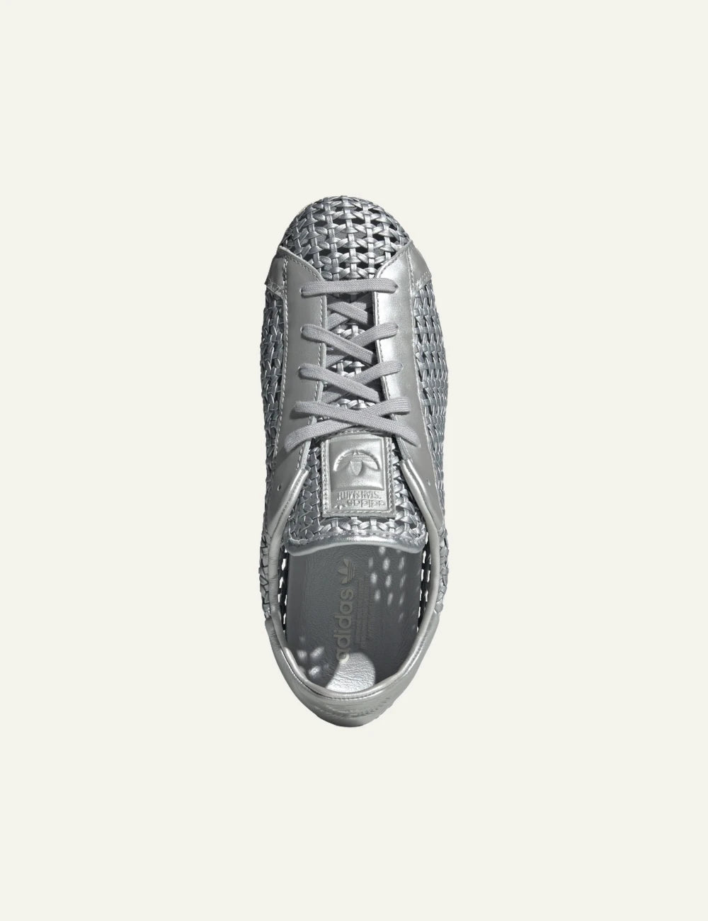 Adidas Stan Smith woven sneaker se silver metallic me braided leather top view