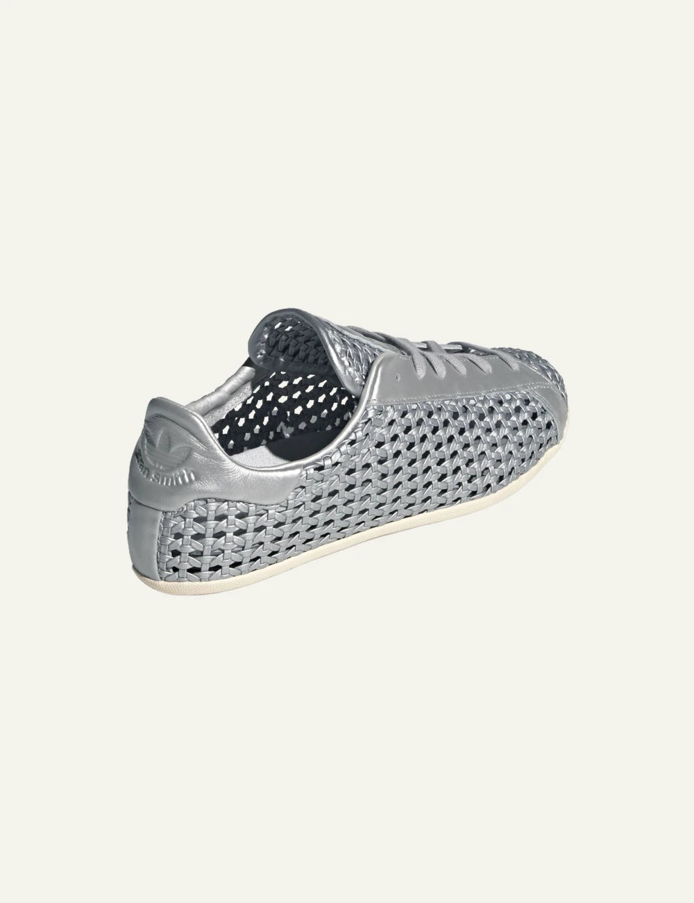 Adidas Stan Smith woven sneaker se silver metallic me braided leather back view
