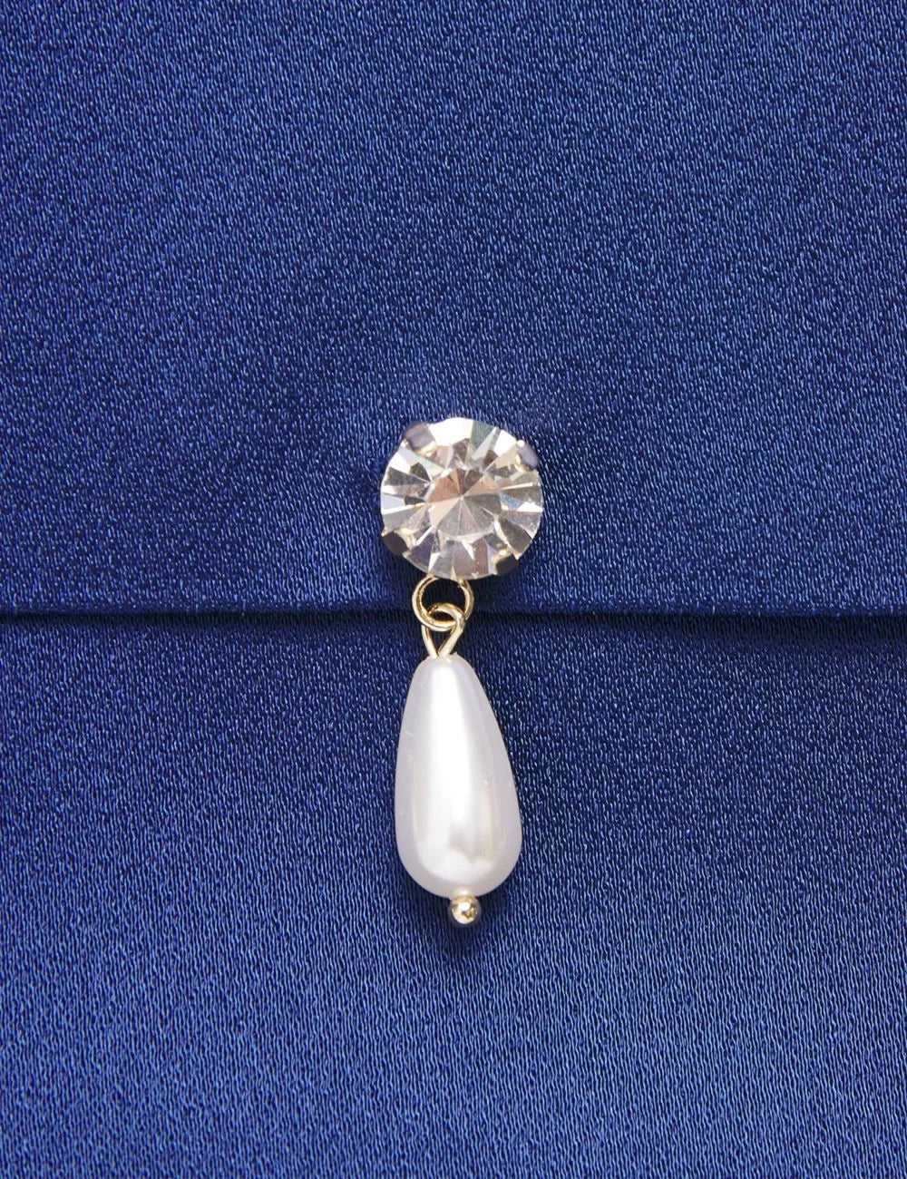 Detail faux pearl &amp; crystal trim σε μπλε σατινέ blouse Stella McCartney