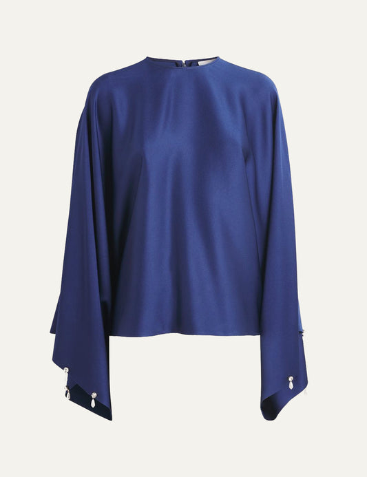 Γυναικεία μπλούζα Stella McCartney blue satin blouse front view με ρευστή υφή