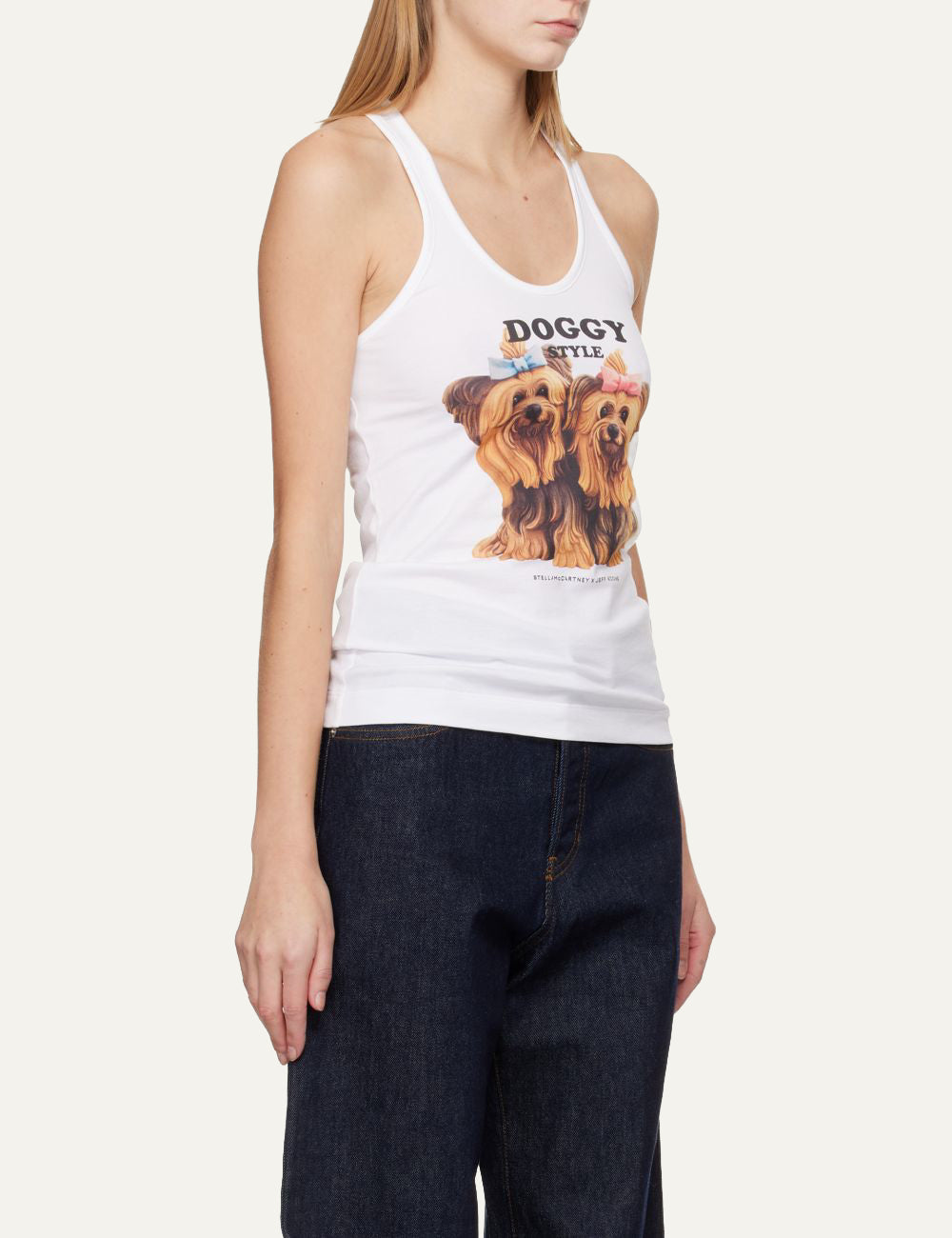 Stella McCartney side view Doggy Style tank top graphic detail Jeff Koons print