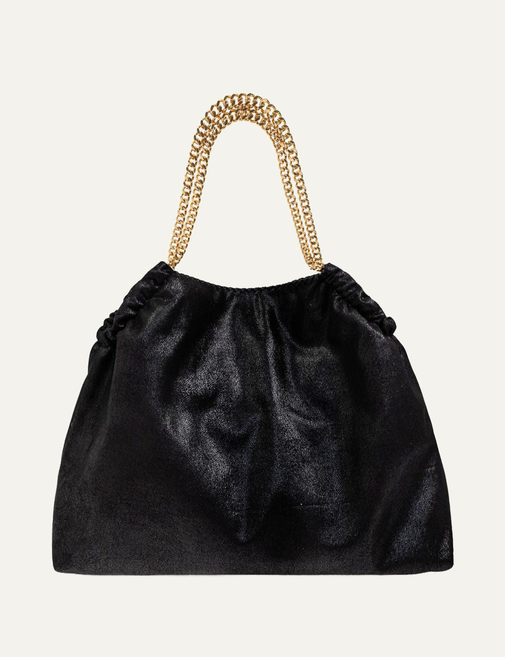 Stella McCartney Falabella bag back view black vegan leather με gathered drawstring top