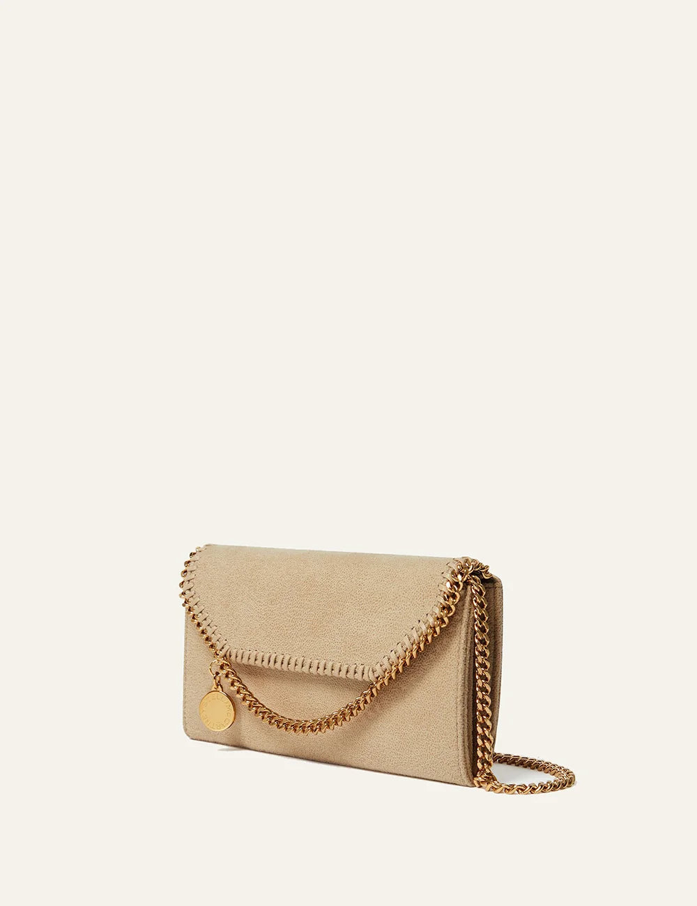 Stella McCartney Falabella crossbody wallet gold με signature chain detail