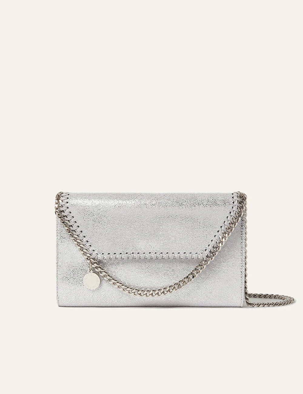 Γυναικεία Stella McCartney Falabella wallet crossbody silver vegan shaggy deer front view