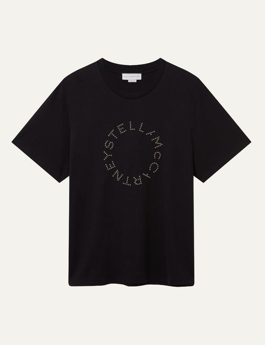 Stella McCartney logo circle t-shirt black front flat organic cotton