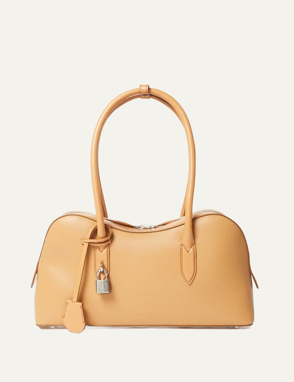 Stella McCartney Ryder bag front view honey vegan leather with padlock detail