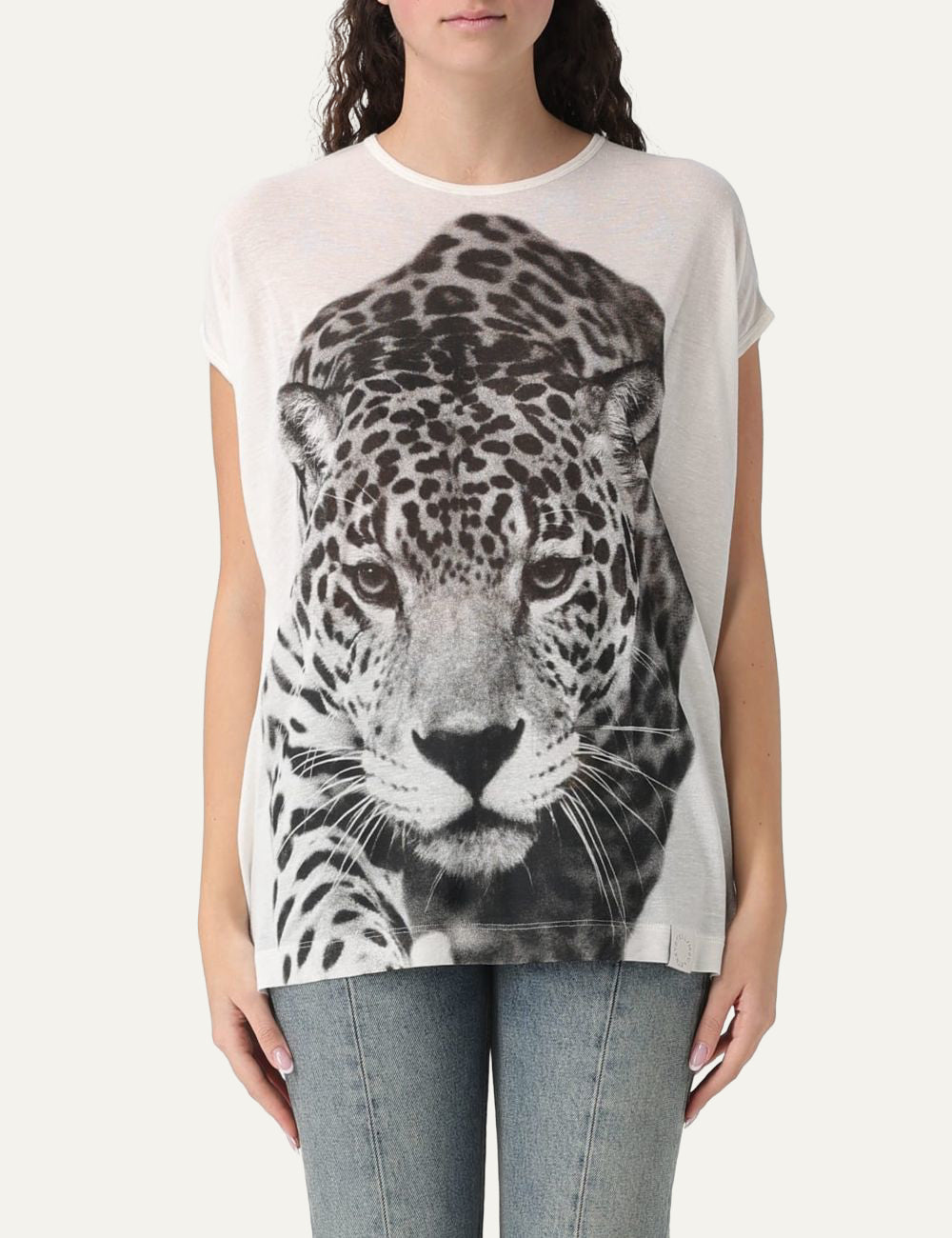 Stella McCartney Safari leopard print t-shirt front view off white animal graphic