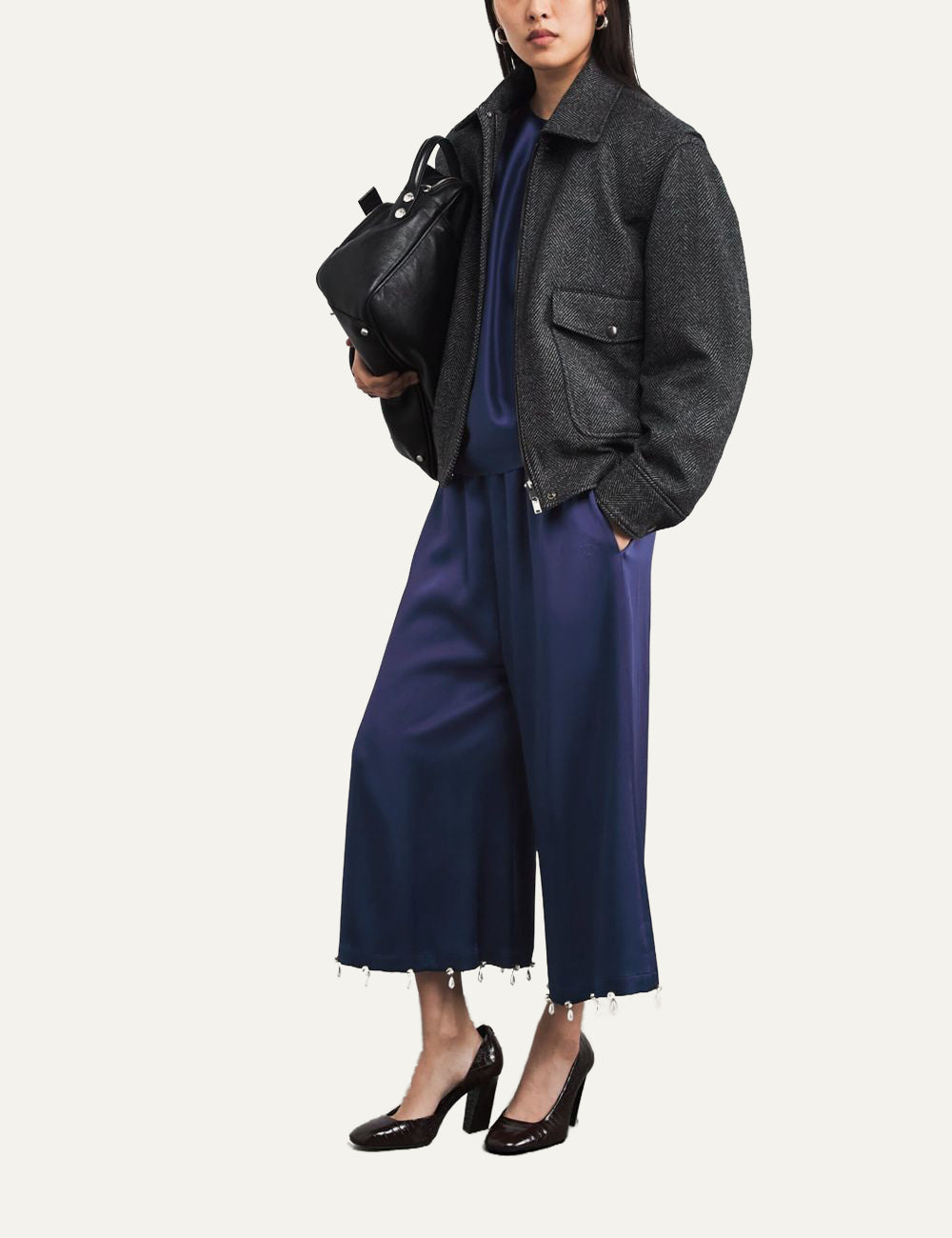 Stella McCartney satin trousers blue worn look wide leg