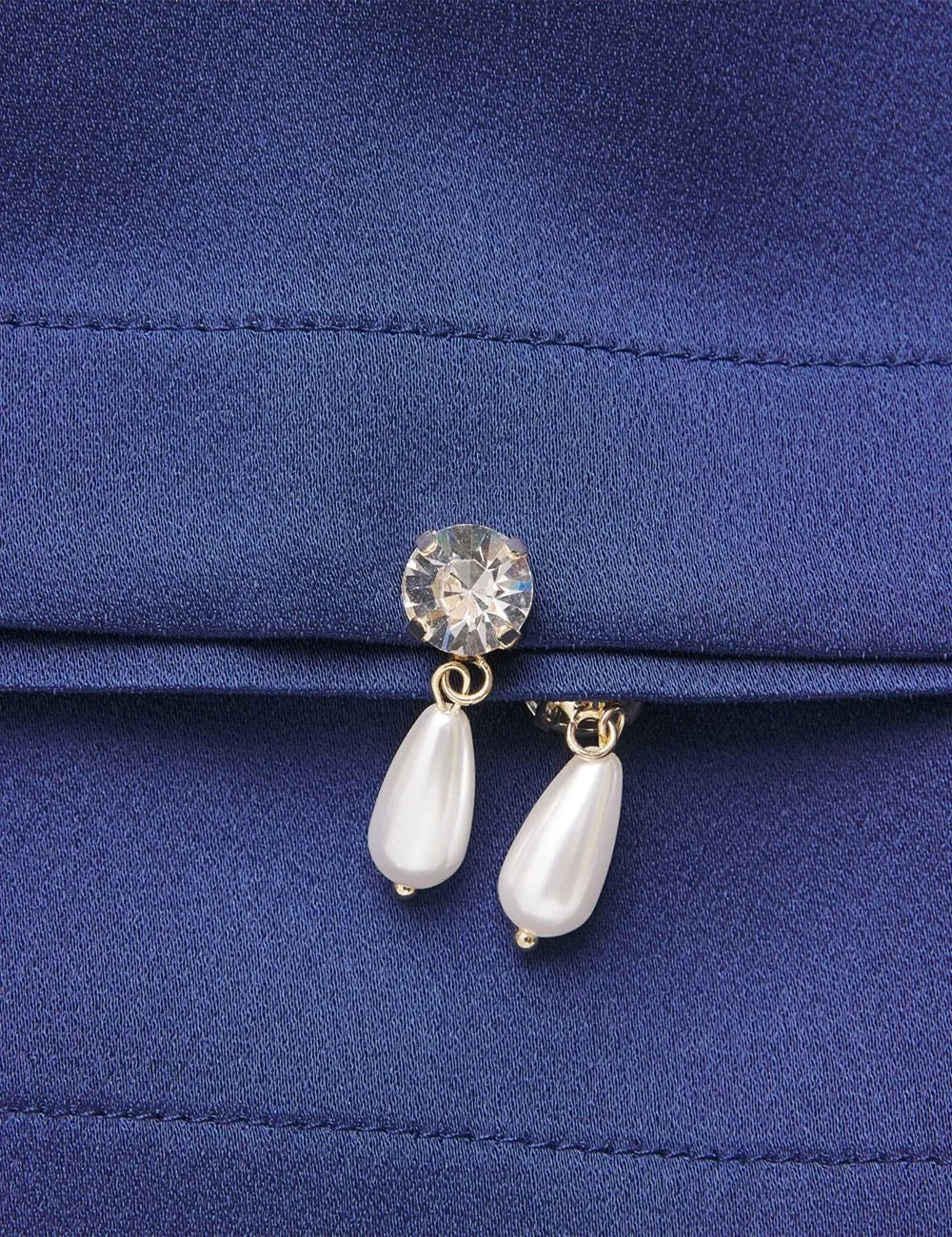 Stella McCartney blue satin trousers pearl diamanté hem detail