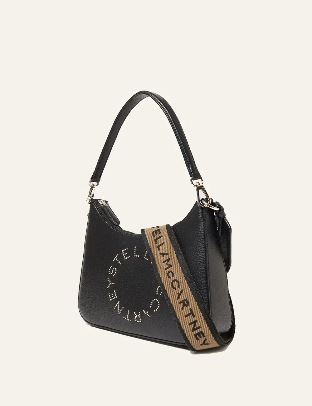 Side view Stella McCartney black vegan shoulder bag με leather strap