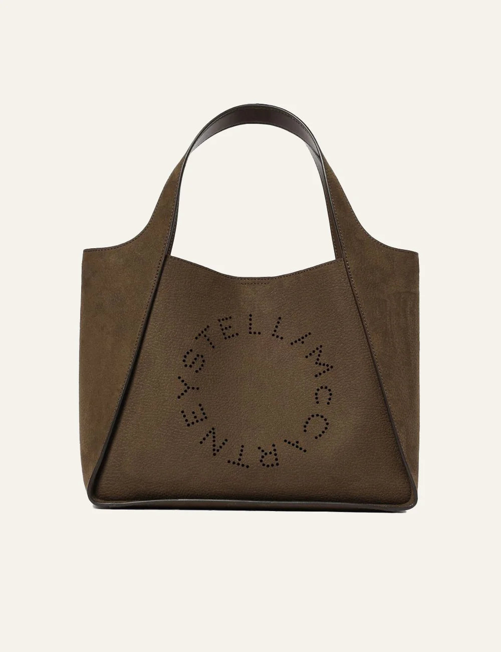 Stella McCartney Stella Logo crossbody bag front view brown vegan leather with perforated logo