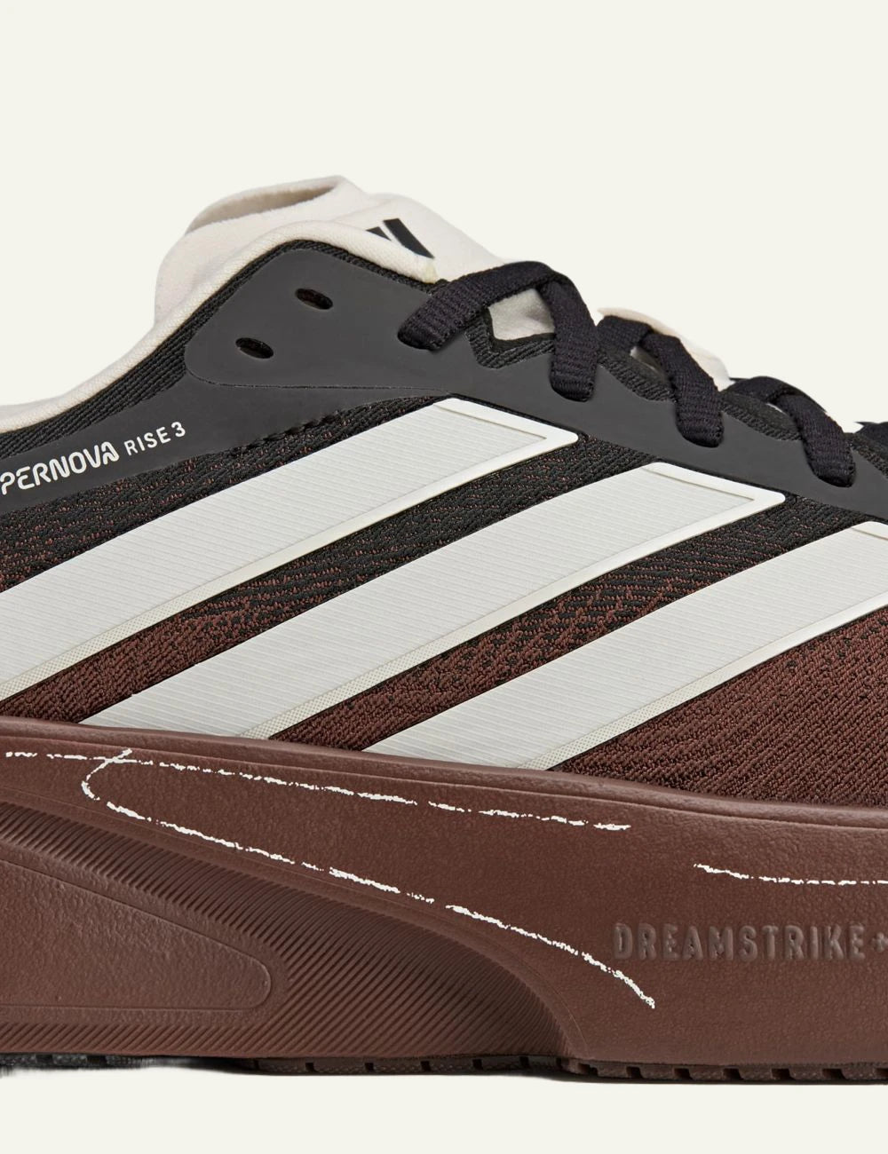 Adidas Supernova Rise 3 running shoe se auburn me white stripes side detail view