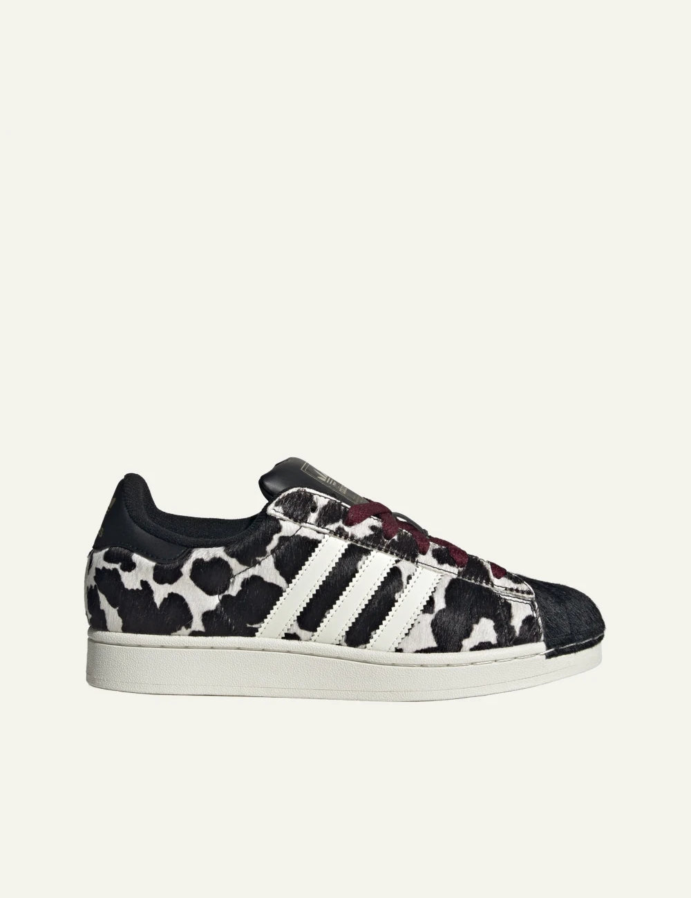 Adidas Originals Superstar II women's black and white cow print sneakers side view