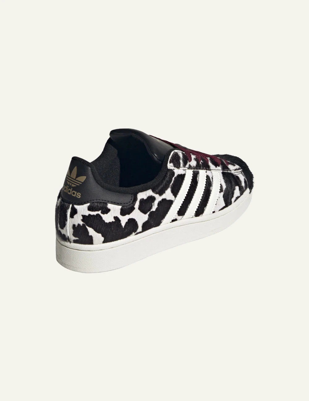 Adidas Originals Superstar II women's black and white cow print sneakers back view