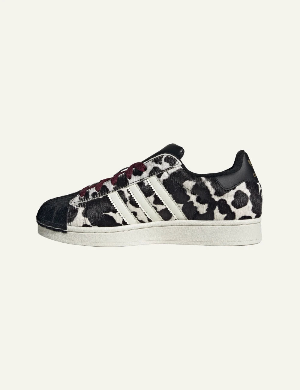 Adidas Originals Superstar II women's black and white cow print sneakers side view