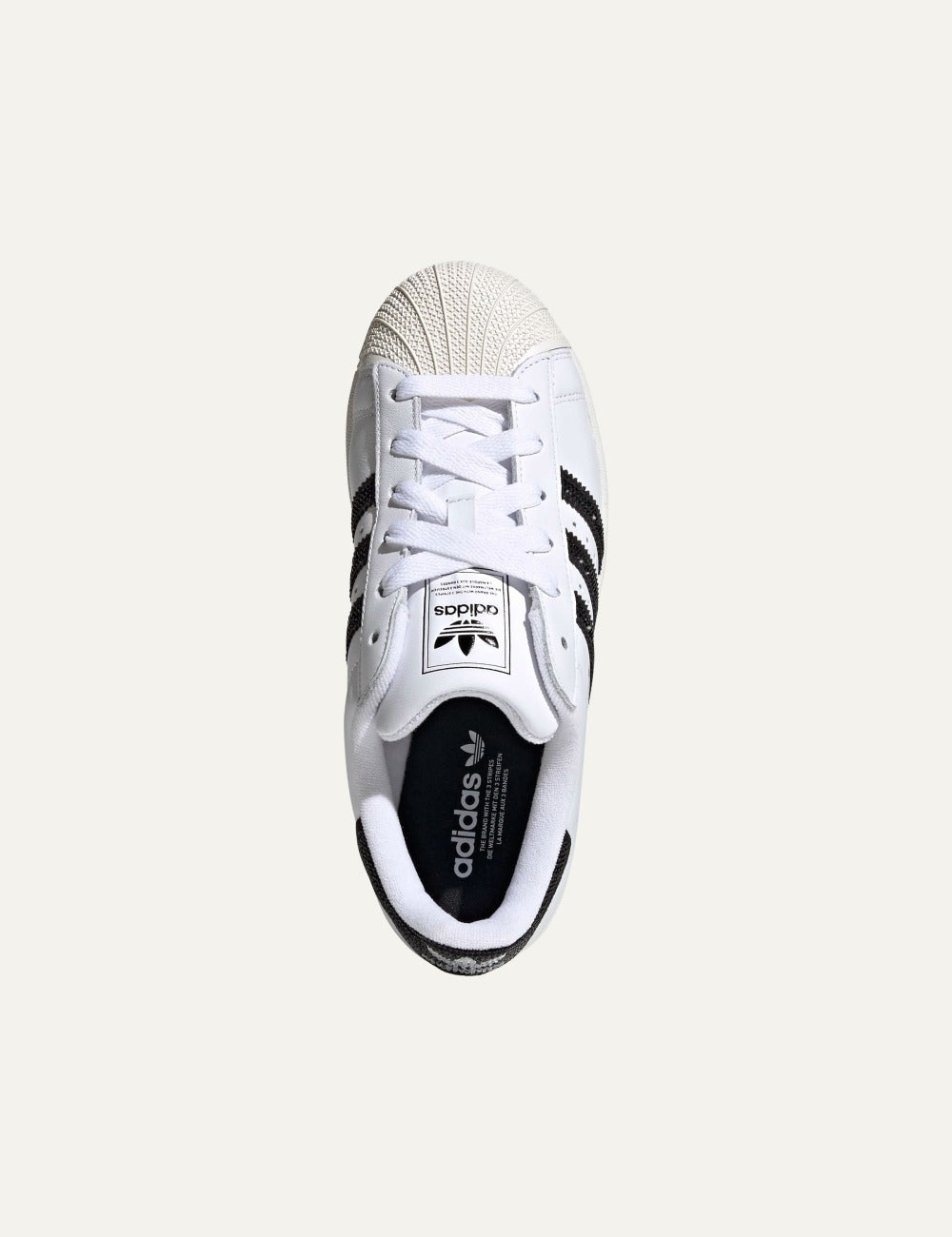 adidas Superstar II white sneakers top view laces and tongue