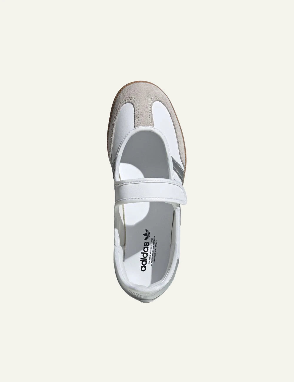 Adidas Originals Samba Jane KJ3785 cloud white silver metallic gum strap top view