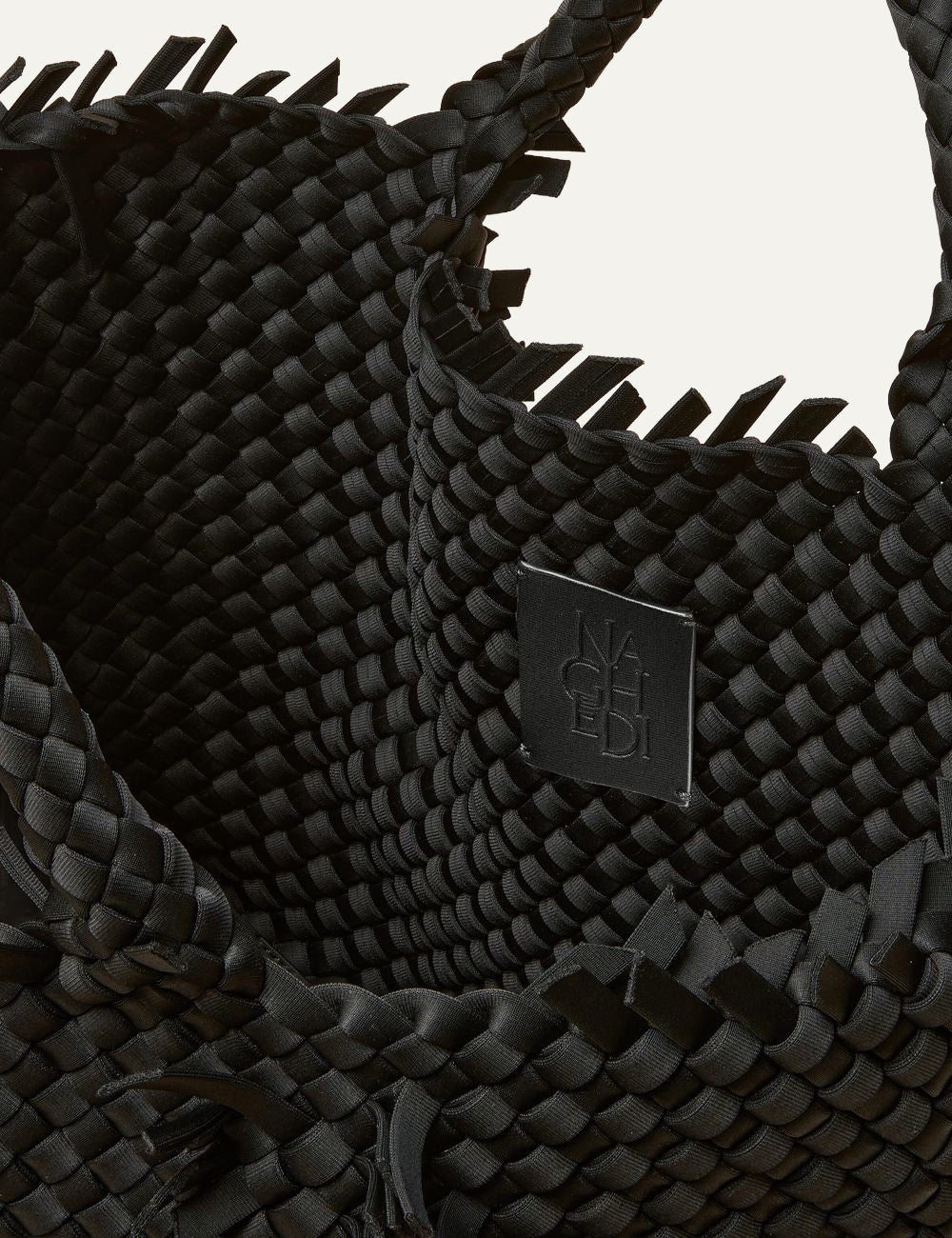 Naghedi St. Barths Medium Tote Fray Onyx interior unlined neoprene open top