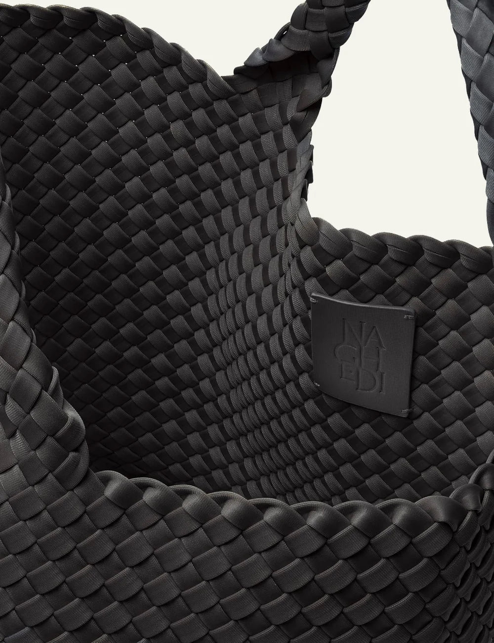 Naghedi St. Barths Medium Tote Ash interior detail handwoven neoprene