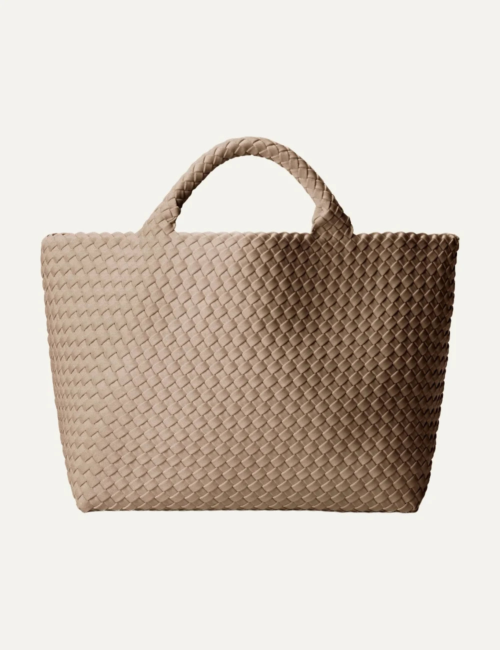 Women's Naghedi St. Barths Medium Tote in Cashmere taupe handwoven neoprene with woven handles front view
