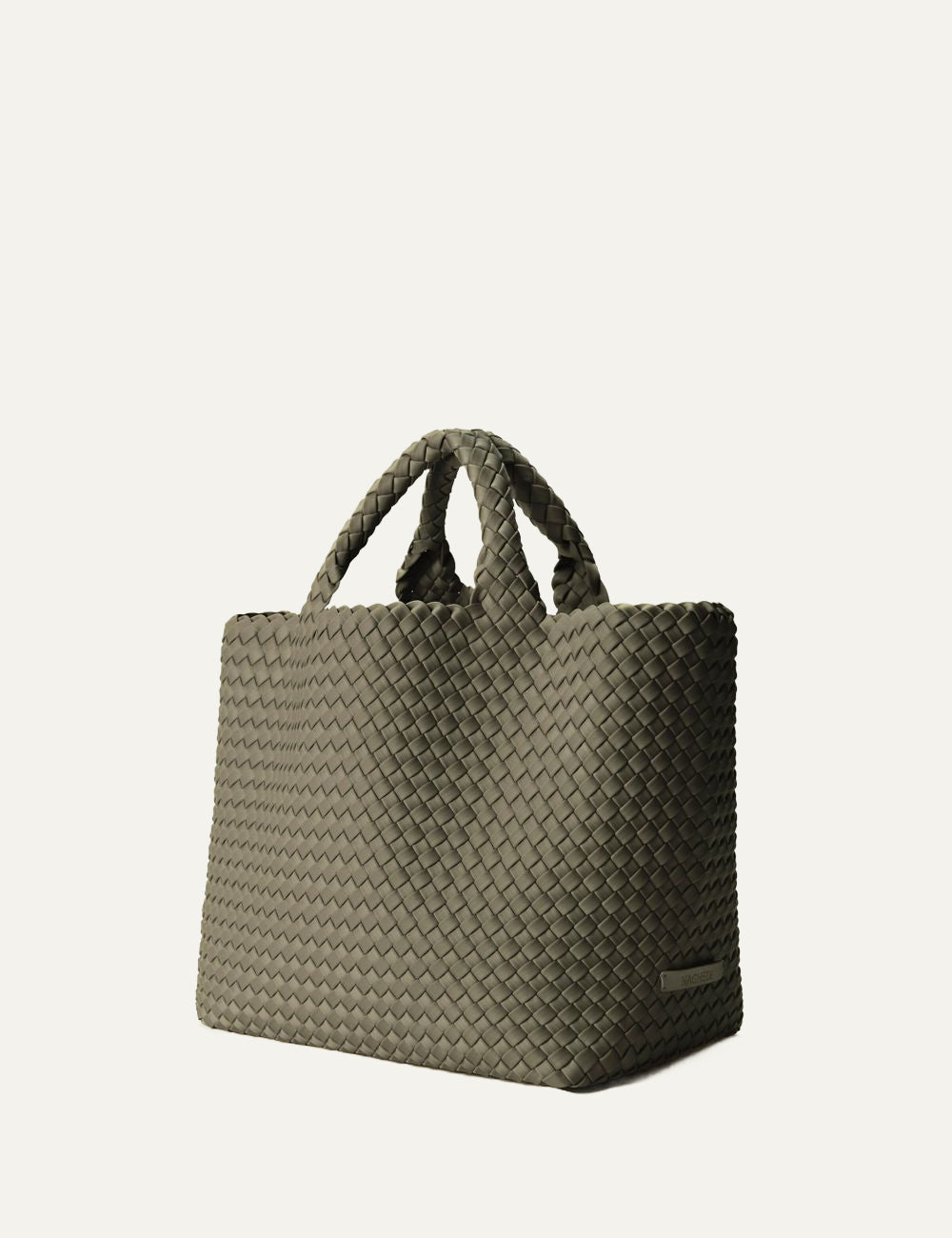 Naghedi St. Barths Medium Tote Olea handwoven neoprene bag side view