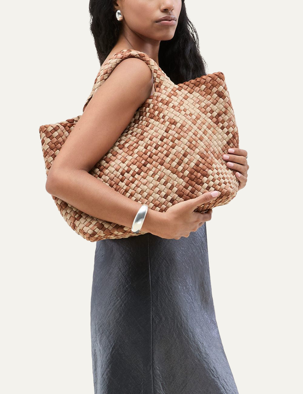 Naghedi St. Barths Medium Tote Watercolor Fez close up woven neoprene texture