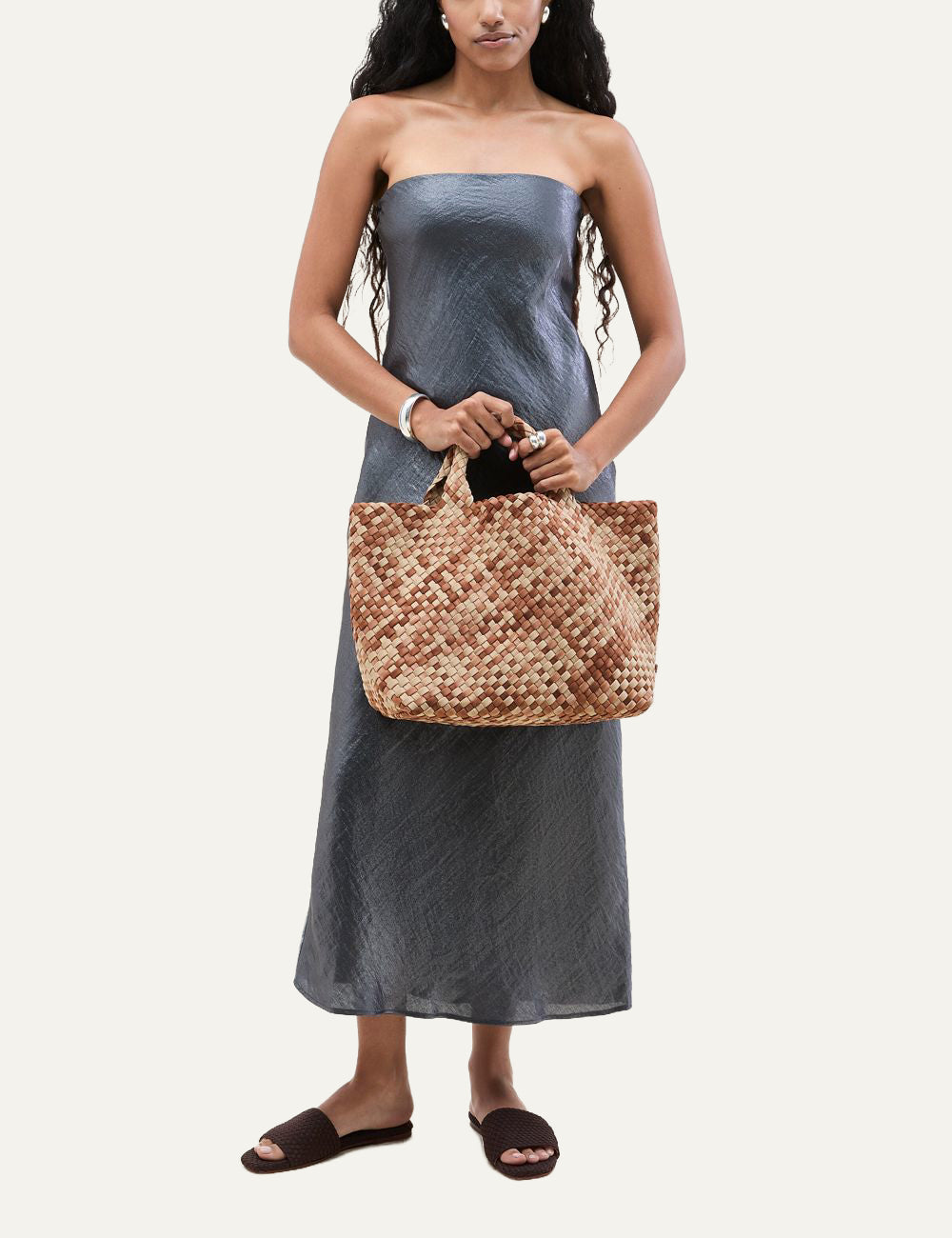 Naghedi St. Barths Medium Tote Watercolor Fez worn on model full body look