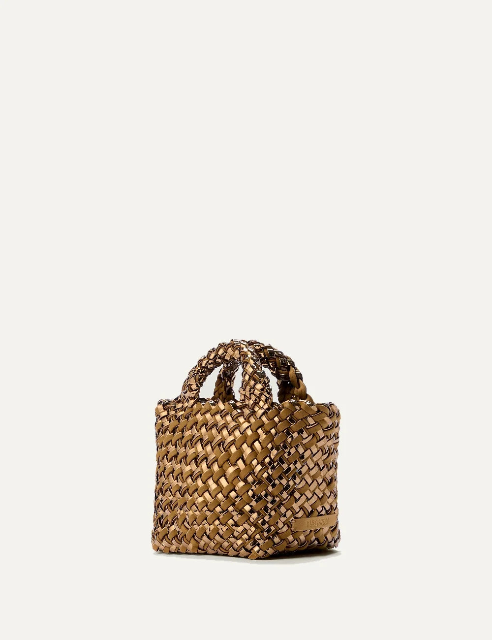 Women's Naghedi St. Barths Petit Tote in bronze metallic nylon and mustard yellow handwoven neoprene side view