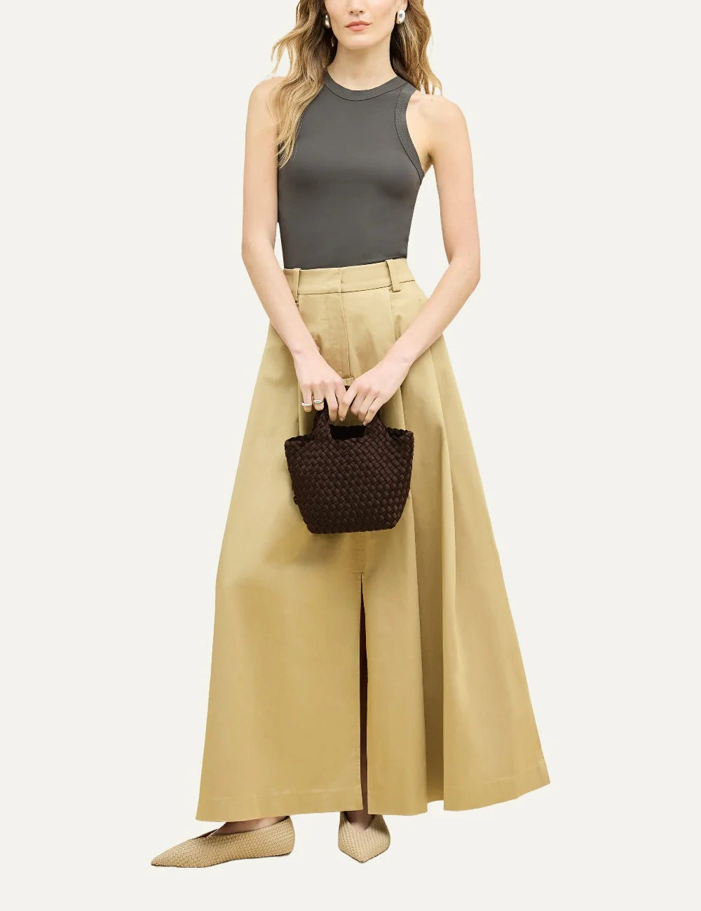 Women's Naghedi St. Barths Petit Tote in dark chocolate brown handwoven neoprene with detachable crossbody strap