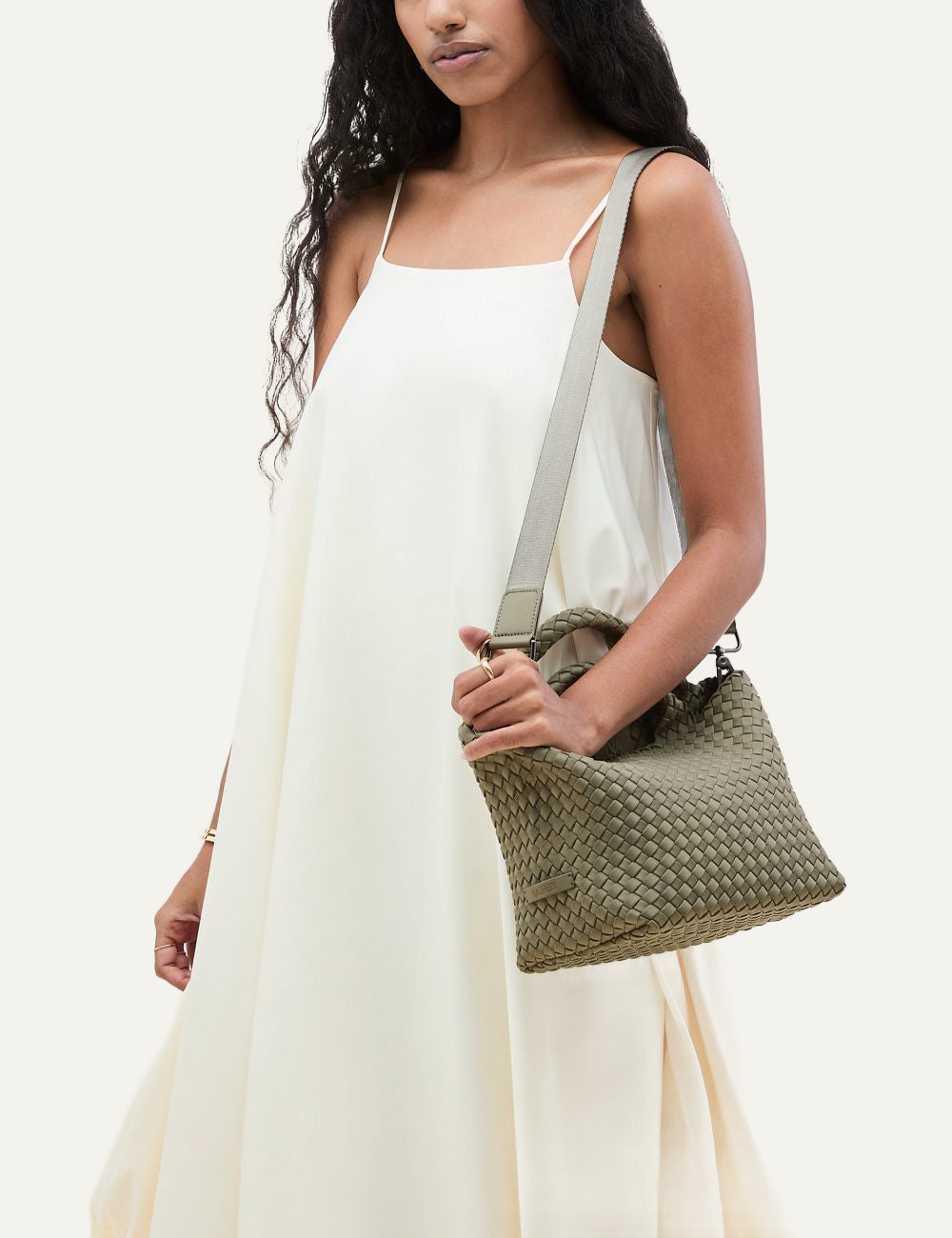 Naghedi St. Barths Small Tote Olea close up woven neoprene texture