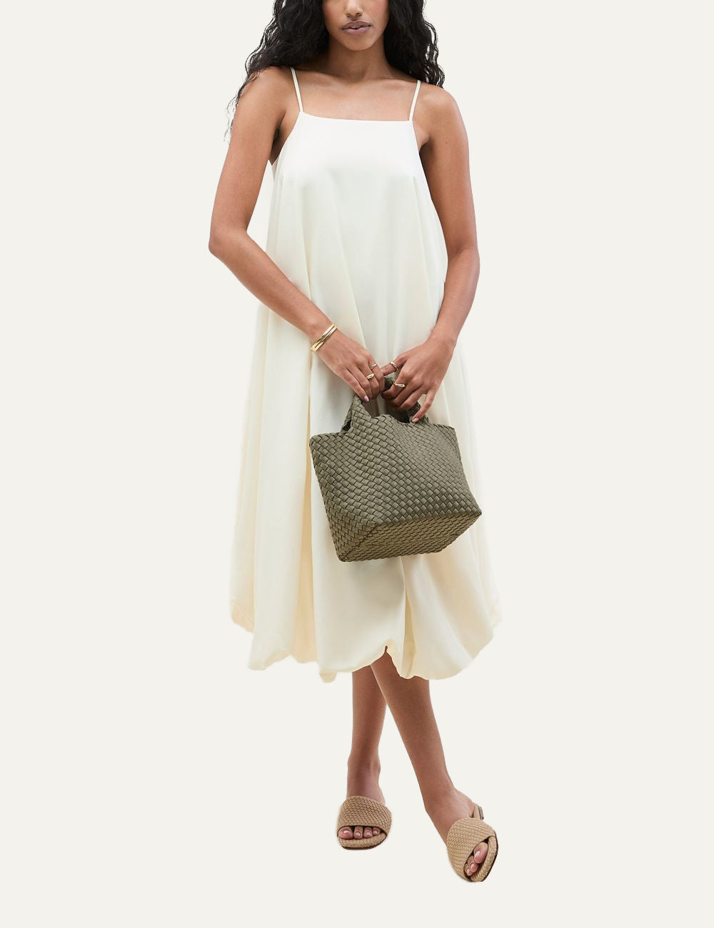 Naghedi St. Barths Small Tote Olea worn on model full body look