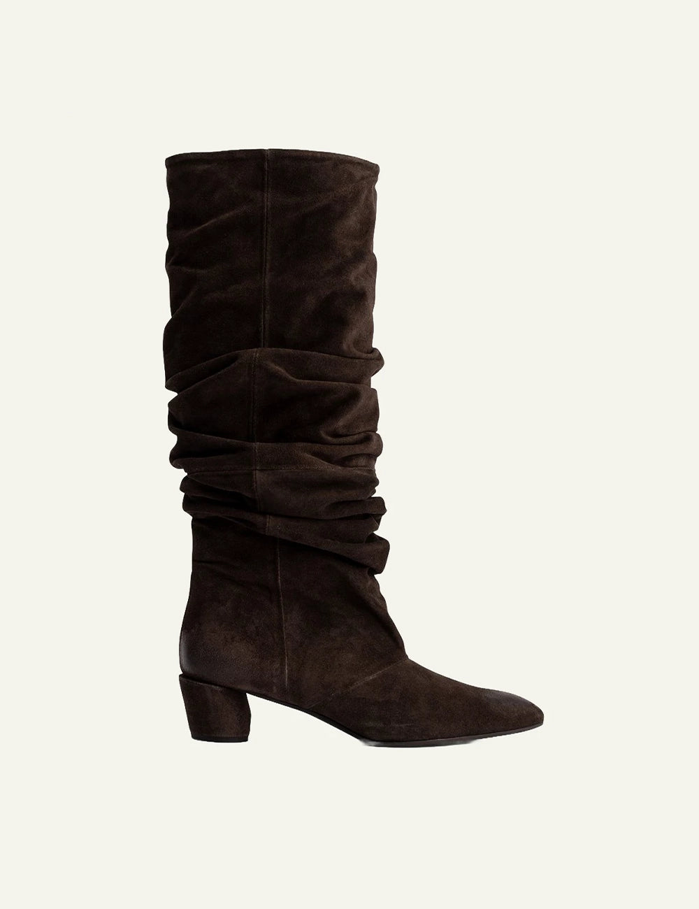 Women's POEVE dark brown suede slouchy knee-high boots with pointed toe