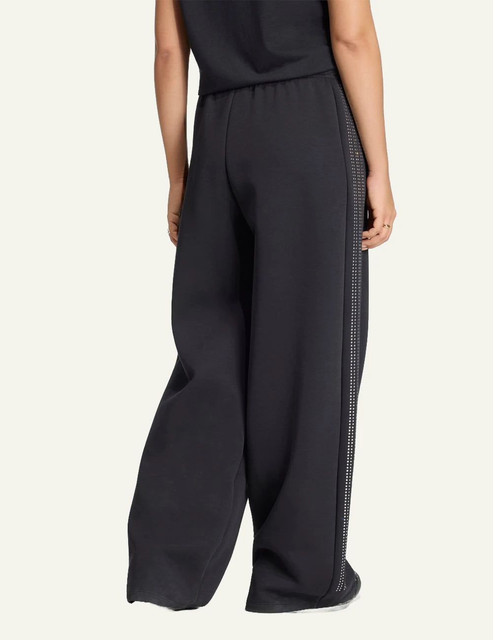 Adidas Teamgeist rhinestone trackpants black wide leg with crystal side detail back view