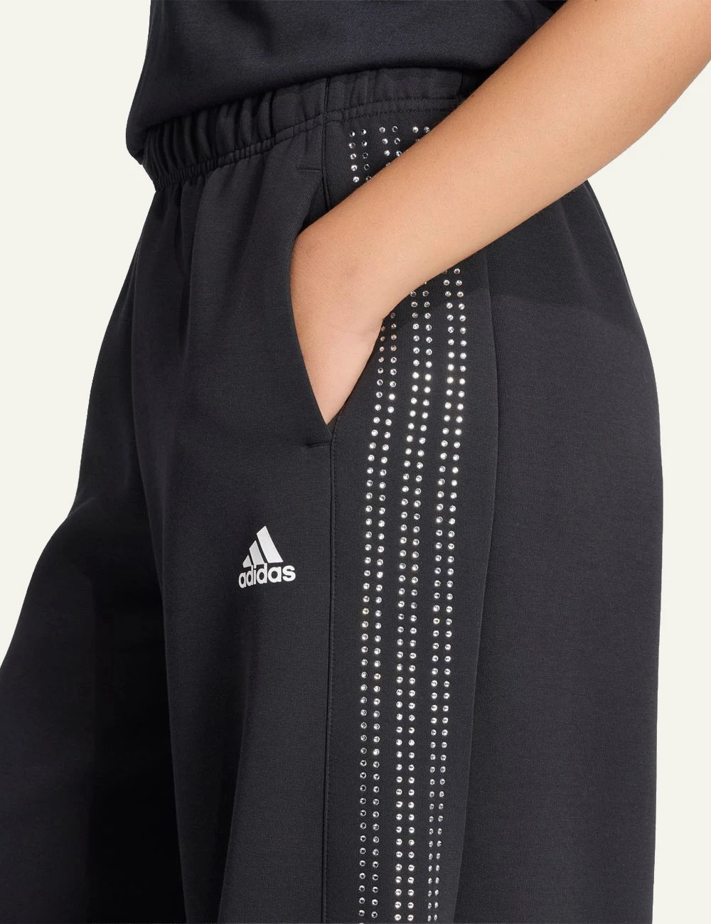 Adidas Teamgeist rhinestone trackpants black wide leg with crystal side detail detail pocket view