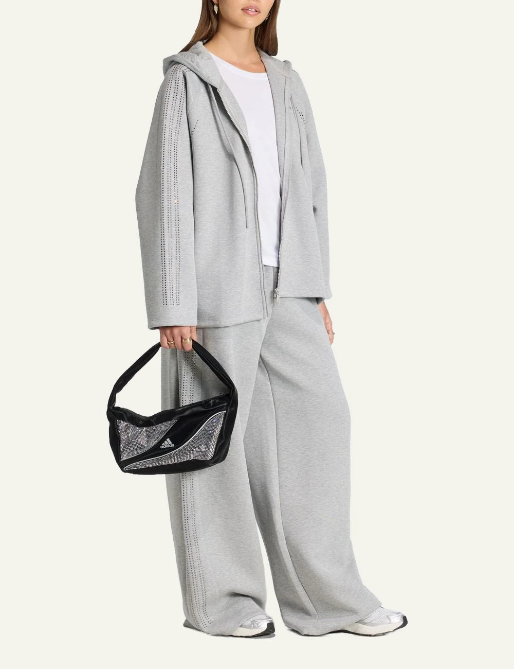 Adidas Originals pants medium grey heather wide leg front full body view