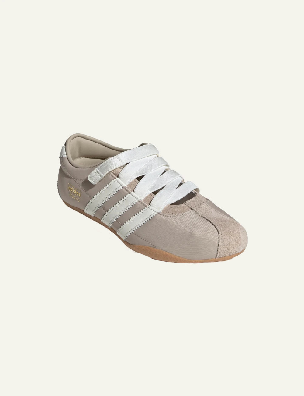 Adidas Originals Tokyo Mary Jane women's beige textile ballet flats front angle view